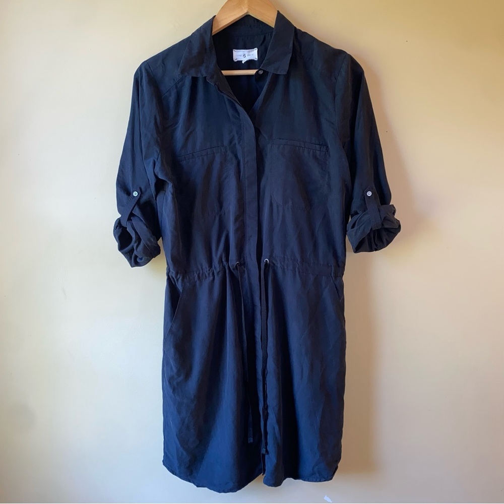 Lou & Grey Shirt Dress Women’s Small Grey Drawstring Waist Roll Tab Sleeve